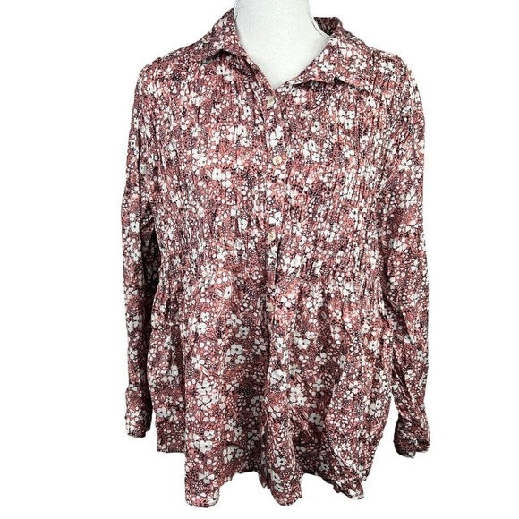 Anthropologie Pilcro Pink Floral Sasha Smocked Button Down Shirt Blouse S - Picture 2 of 15